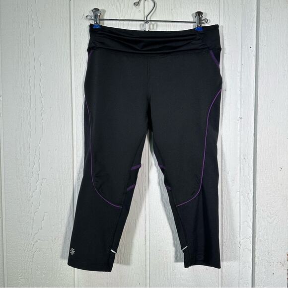 Athleta Quick Step Capri Athletic Leggings Black and Purple 819214 - Picture 4 of 13